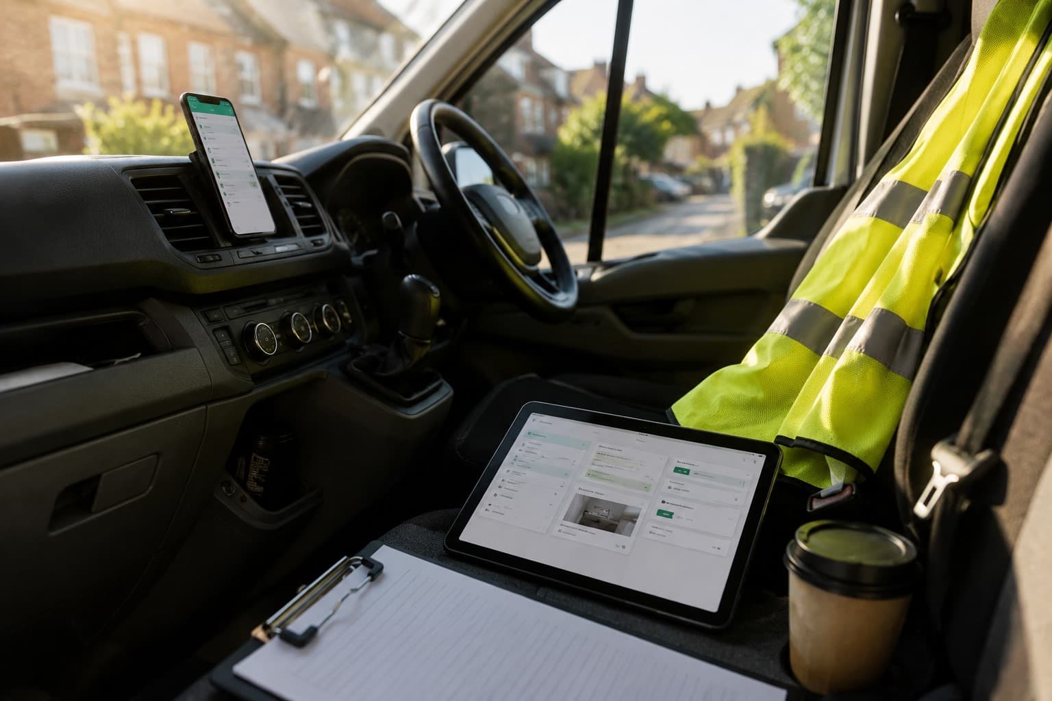 FieldCert running on a phone and tablet in a work van